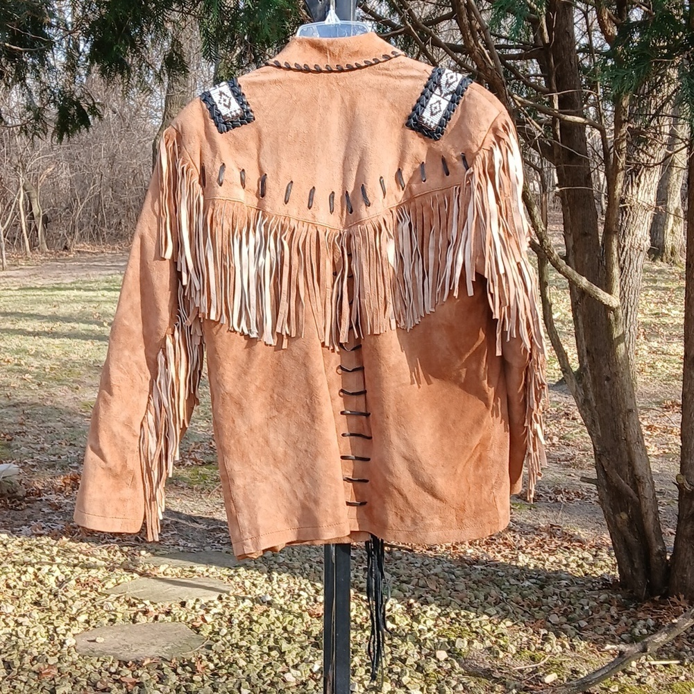 REAL LEATHER SUEDE FRINGE JACKET SZ M - Picture 10 of 12